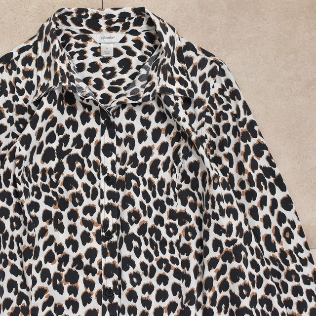 Big size 90~00s cj banks leopard pattern cotton shirt