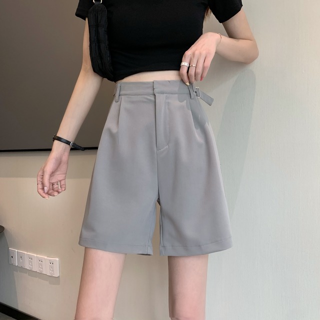 サマーカジュアルパンツ レディースハイウェストウェストスリムワイドレッグショーツ ストリート 夏物 ブルマー ワイドパンツ 1号婦人65705993442