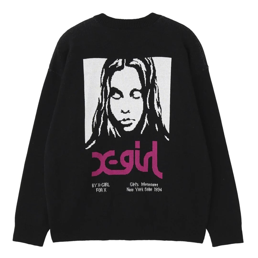 【x-girl】FACE JACQUARD KNIT TOP【エックスガール】