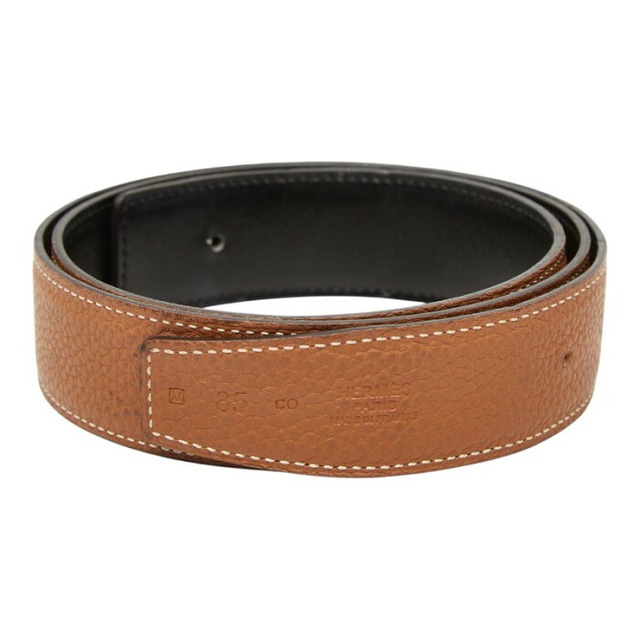 エルメス ベルト サイズ 85 バックルなし ブラウン ブラック トゴ ボックスカーフ メンズ HERMES 【中古】