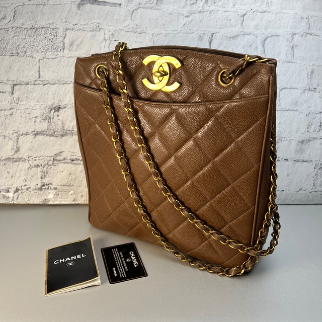 CHANEL シャネル ココマーク  キャビアスキン トートバッグ ブラウン A-10102