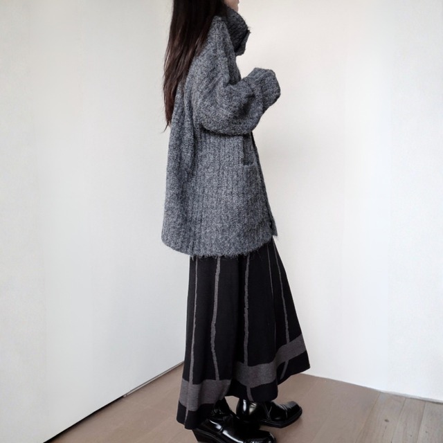 Asymmetric button fuzzy knit cardigan C1646
