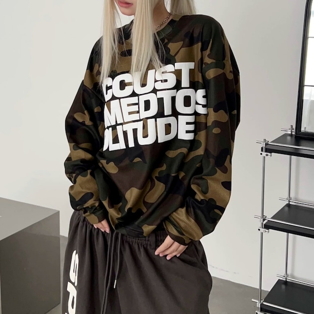 カモフラビッグレタリングロングスリーブTシャツ 1col R02818