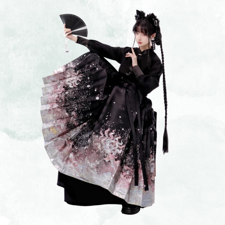 サブカル 服 地雷系 通販 華ロリ チャイナ風 ロングスカート プリーツ レトロ 大人きれいめ 甘め ロマンティック ゆめかわ ろりーた 服