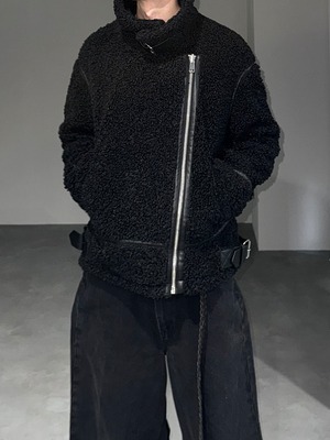 stand collar double riders boa jacket / black