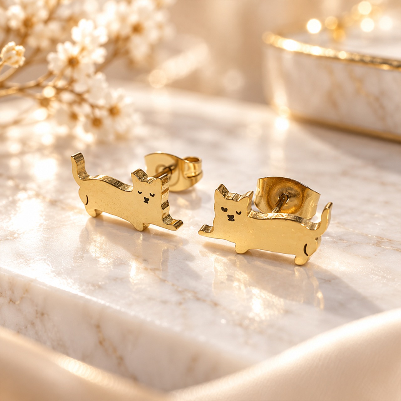 ネコ ピアス ゴールド 53 金属アレルギー対応 ステンレス 両耳セット レディース 小ぶり 猫モチーフ ネコ 猫 ねこ