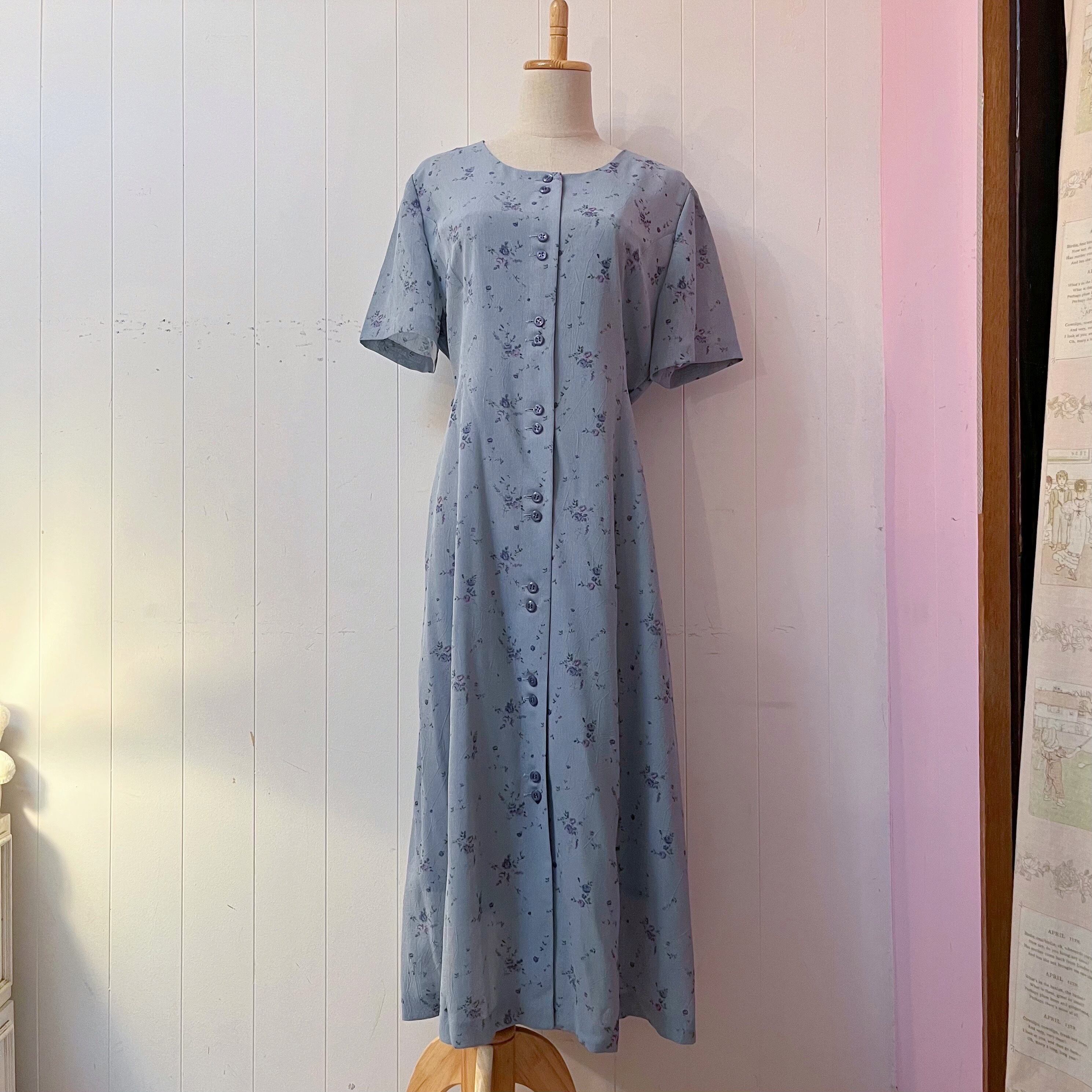 blue purple rose front button one-piece