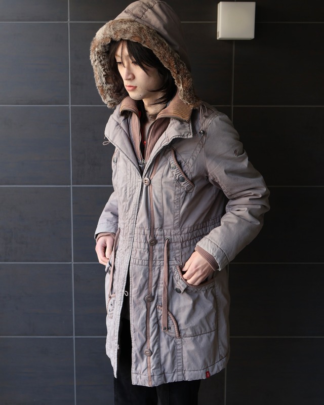 layered far hood coat