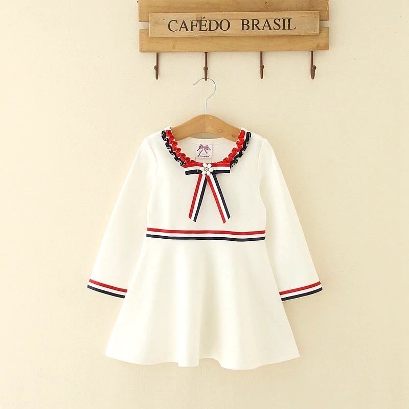 3カラー キッズ 100cm 140cm トリコロール リボン ワンピース パーティー ドレス 長袖 女の子 子供服 姉妹 Anoel