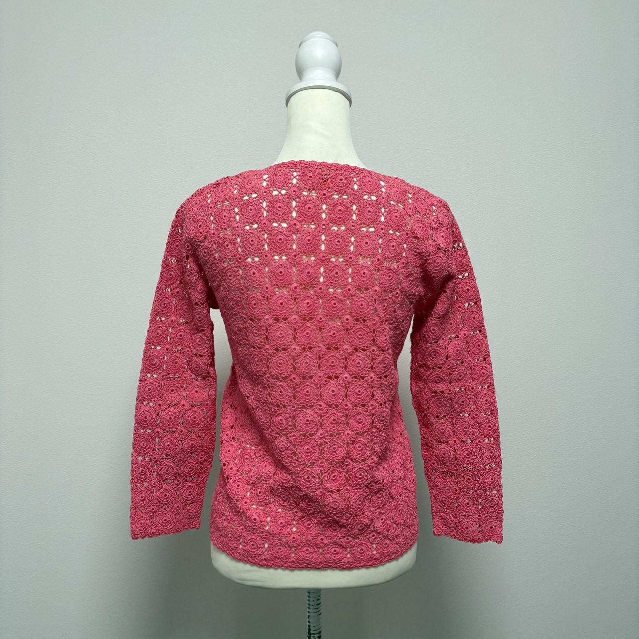 ヴィンテージ　ピンク　クロッシェニットカーディガン