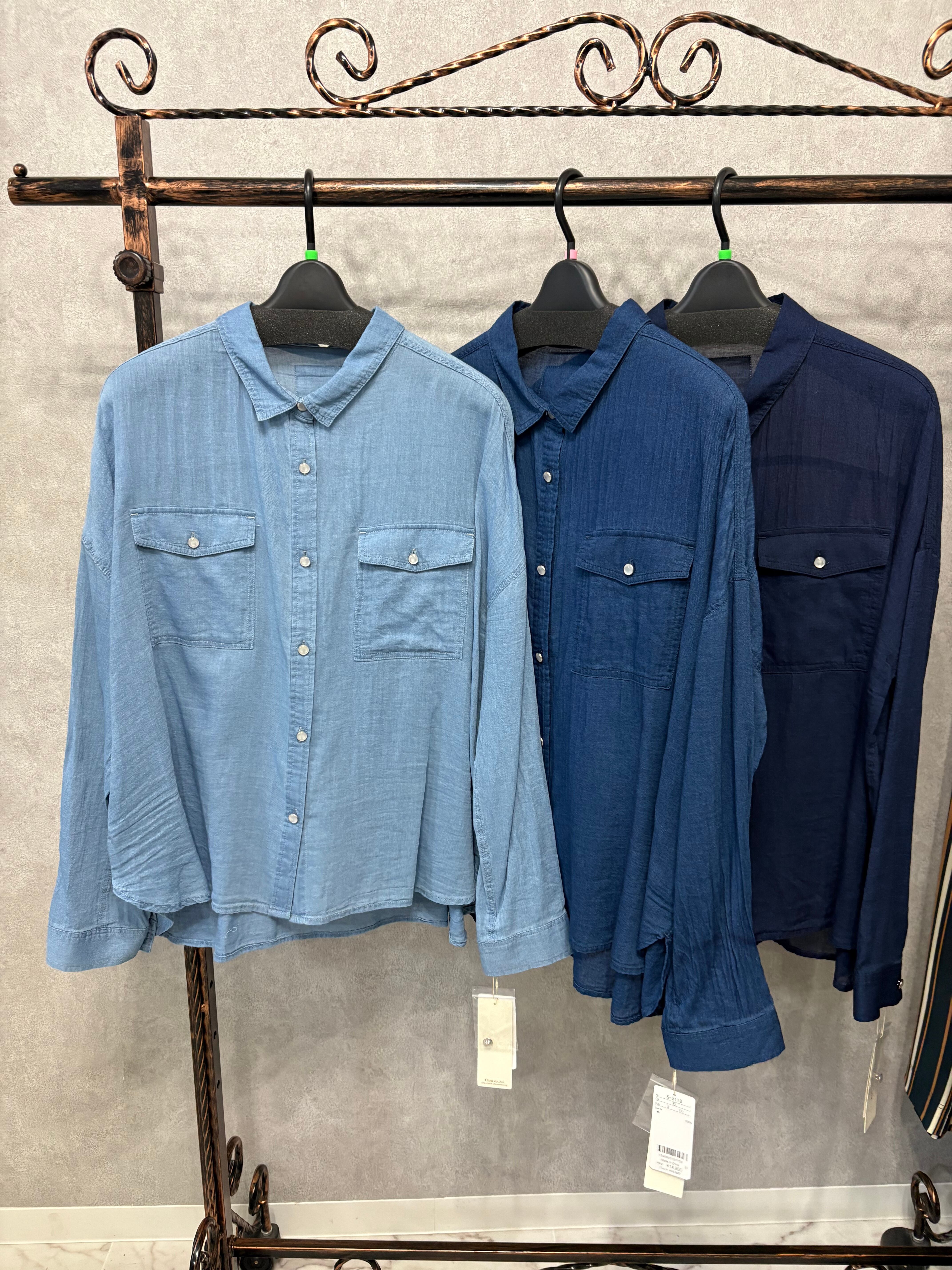 60s GLENN BERRY Stencil Chambray S/S Shirt S / US NAVY タイプ