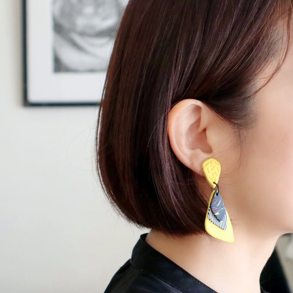 マーブル ボーダー イヤリング・ピアス / イエロー / 27