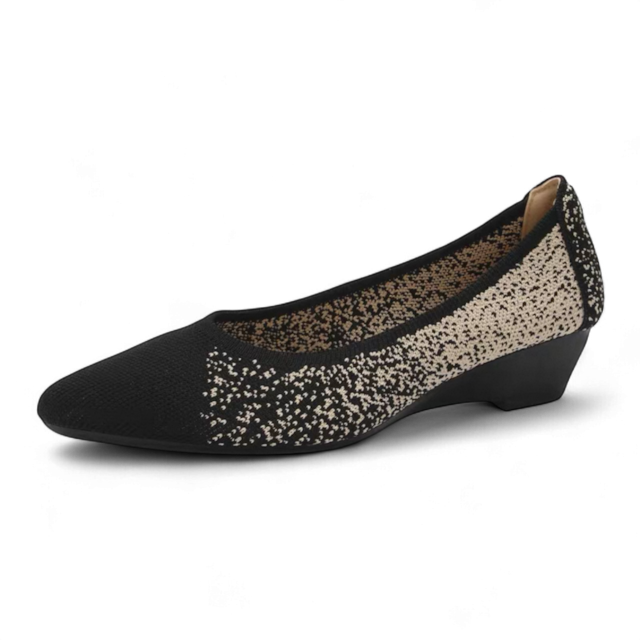 ニットウェッジパンプス　ブラックスプレー　knit wedge pumps Black spray　254-S-4