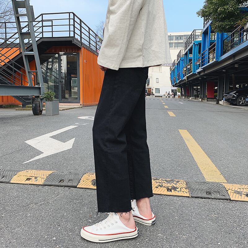 全1色 デニム パンツ ストレート カジュアル ダメージ おしゃれ