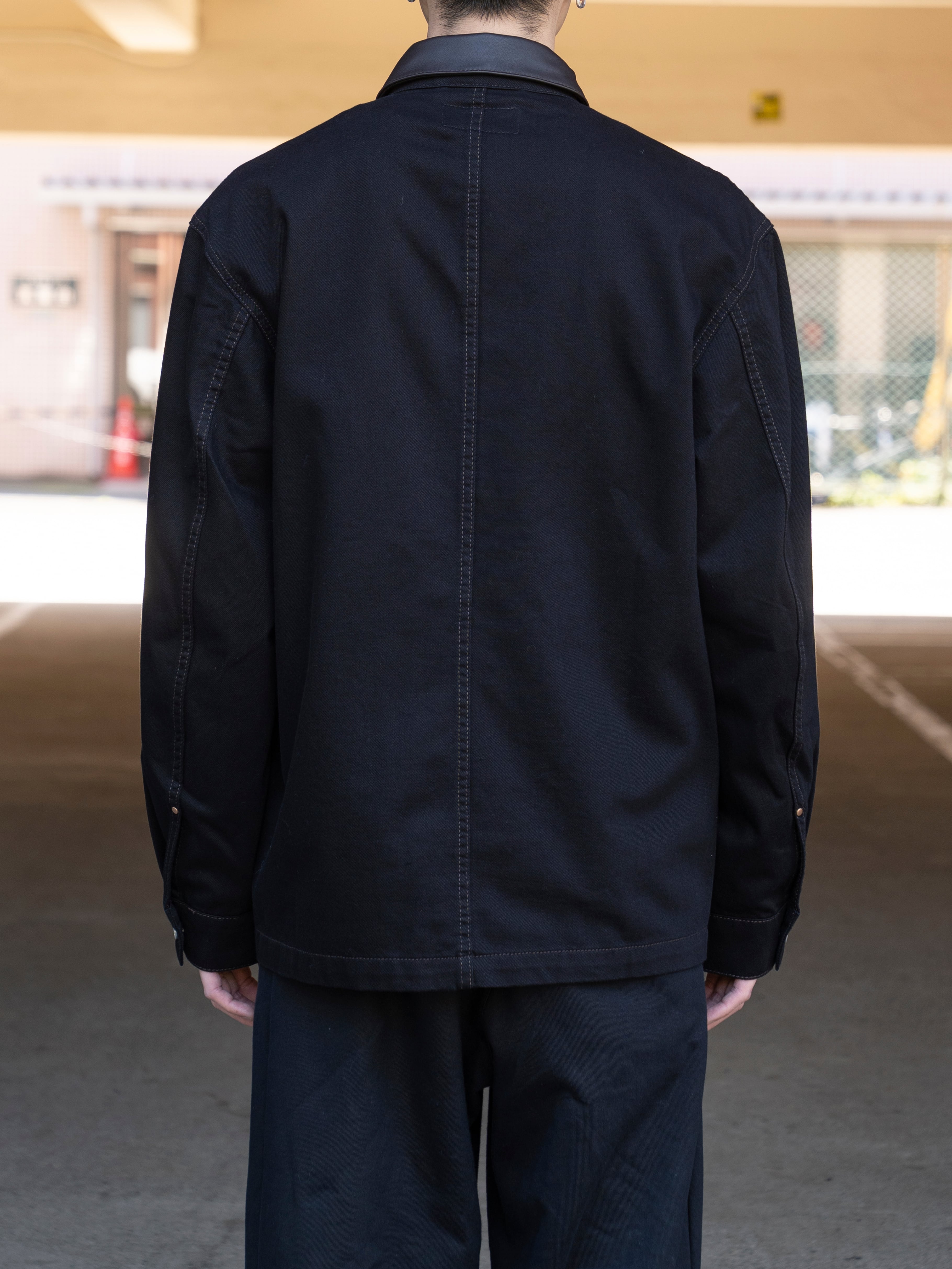 LEMAIRE WORKWEAR OVERSHIRT WITH LEATHER COLLAR BLACK SH1261 LD1071