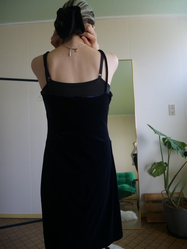 90s All That Jazz Beaded Velour Cami Dress Navy