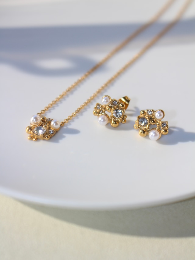 【SET】pearl bijou necklace & pierce
