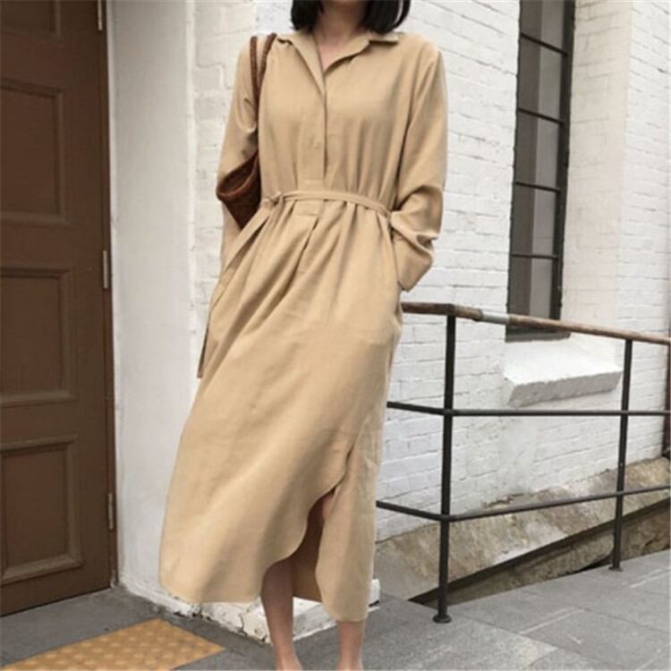 シャツワンピース ワンピース ロング丈 レディース 2022年夏新作 ゆるシルエット 体型カバー