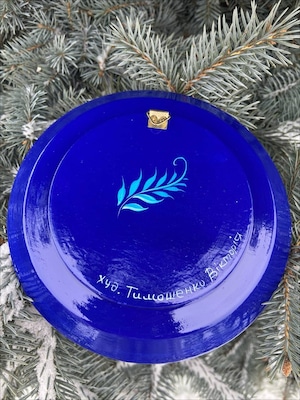 ペトリキウカ塗りのプレート　梟 （ティモシェンコ作）15cm