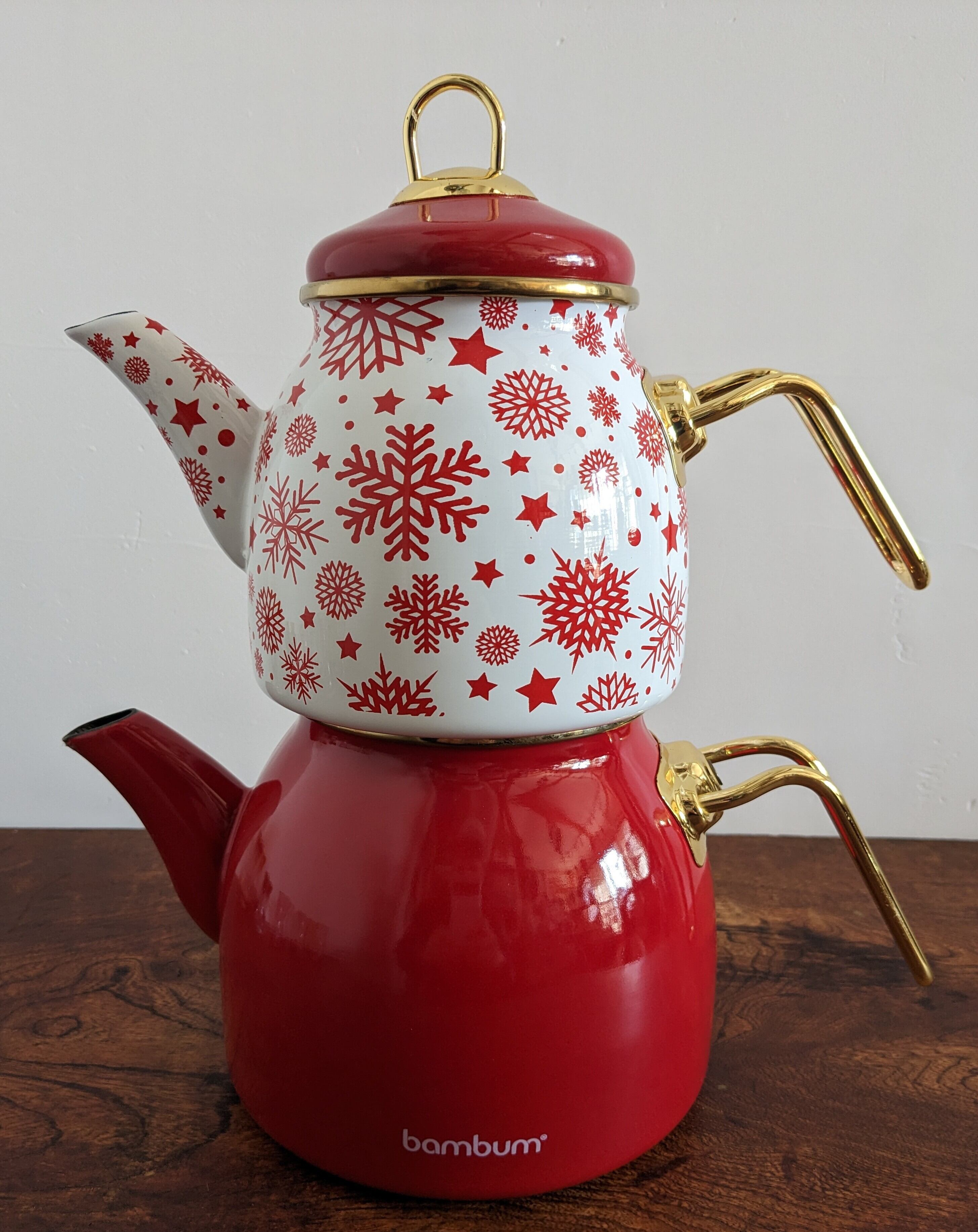 新品 Korkmaz トルコ チャイ ポット 大　チャイダンルック 2段式ヤカン トルコのチャイダンルック 2段重ねステンレスポット シルバー