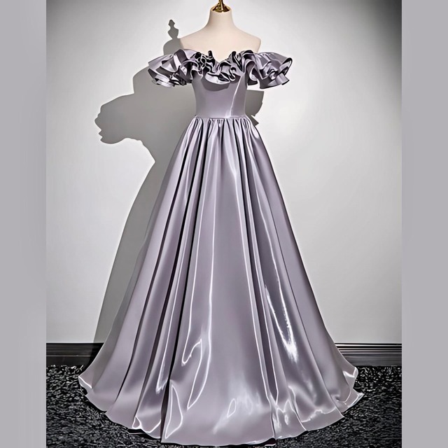 オフショルダーバイオレット ロングドレスR 1428