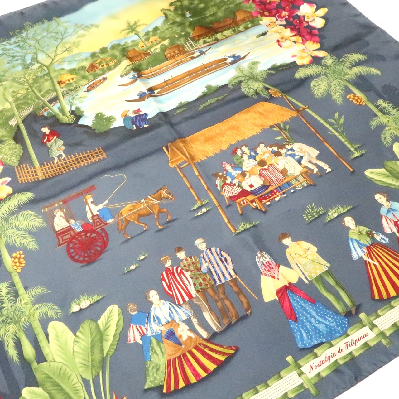 ロエベ LOEWE/スカーフ グレー カラフル 人物 植物 花 景色