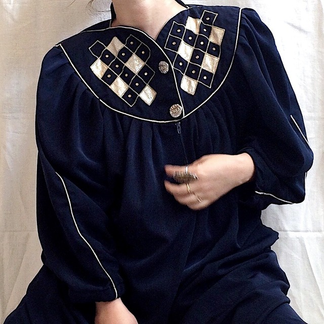 70s navy caftan dress
