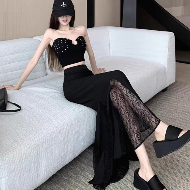 【送料無料】 ロングスカート マーメイドスカート アンクル丈 フレア Aライン ハイウエスト 透け感 シースルー レース かわいい 大人可愛い きれいめ シンプル カジュアル 大人 上品 おしゃれ お洒落 こなれ感 コンサバ系 抜け感 モード系 エレガント レディライク 夏 30代 40代 レディース 女性用 ママ服 デート お呼ばれ 結婚式 二次会 パーティー ファッション 垢抜け ブラック 大人カラー モノトーン