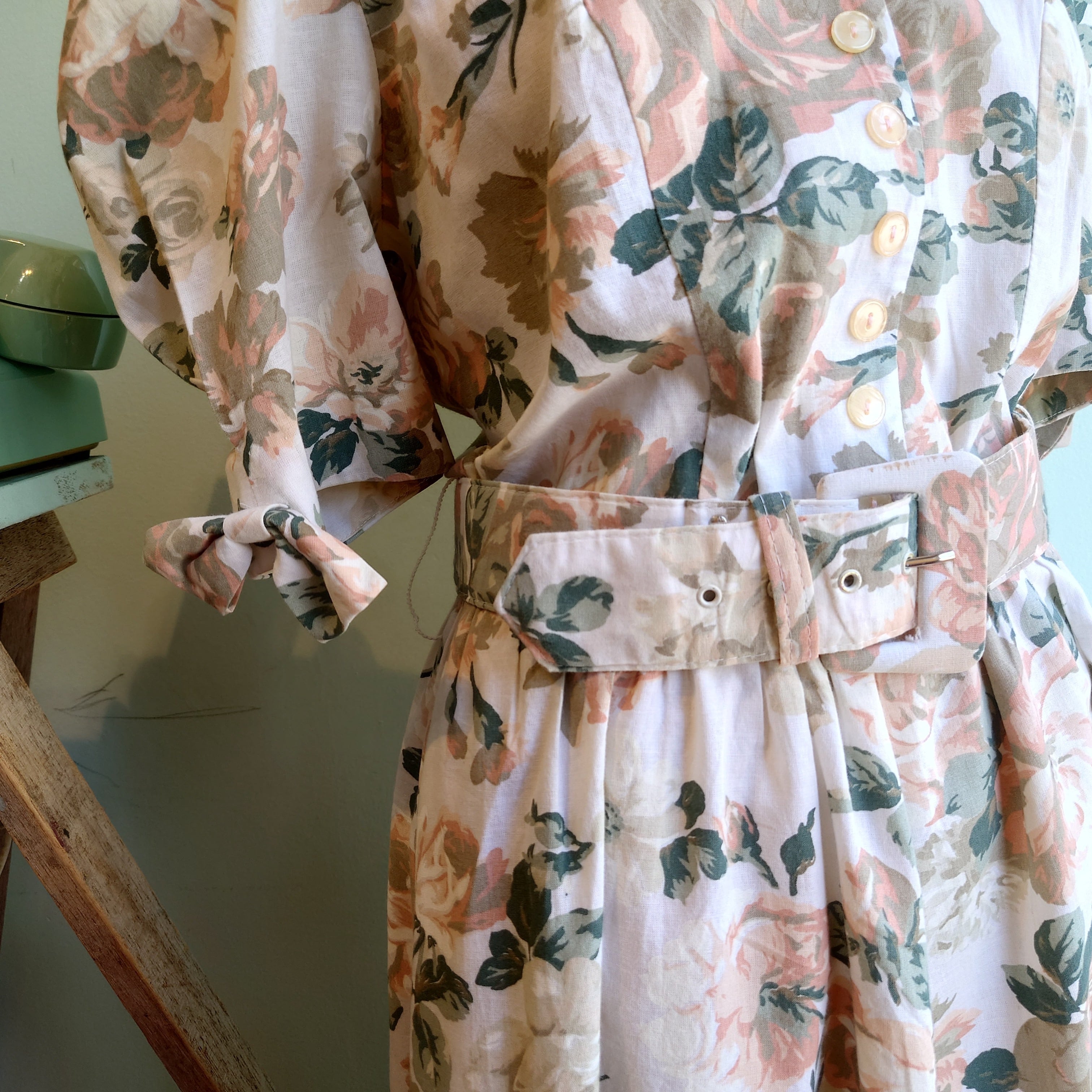 S.L. Fashions 80s vintage 花柄 ヴィンテージドレス パフスリーブ