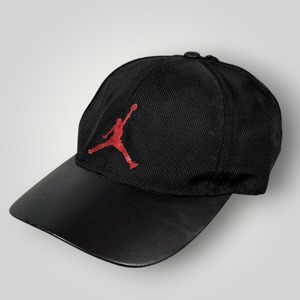 【90s】NIKE AIR JORDAN ナイキ エアジョーダン キャップ 帽子 レザー メンズ Free 黒/BLACK ジャンプマン ロゴ 刺繍 vintage