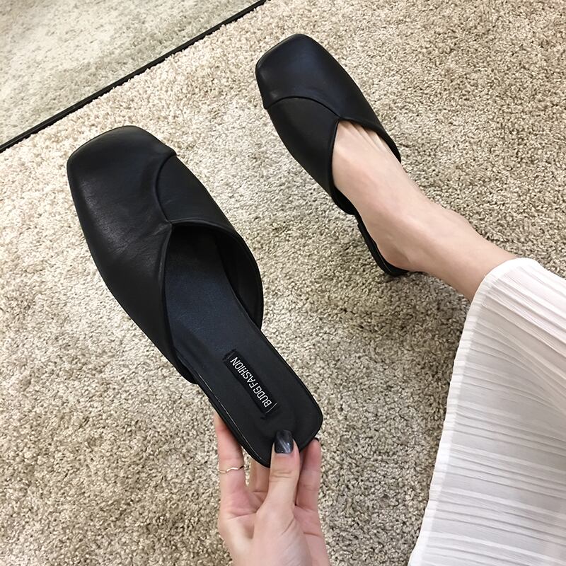 スリッパレディースアウター2020春夏新作レディーススタイルメタルバックルおばあちゃんシューズ包頭フラットミュールトレンド フェイクシューズ5859513157