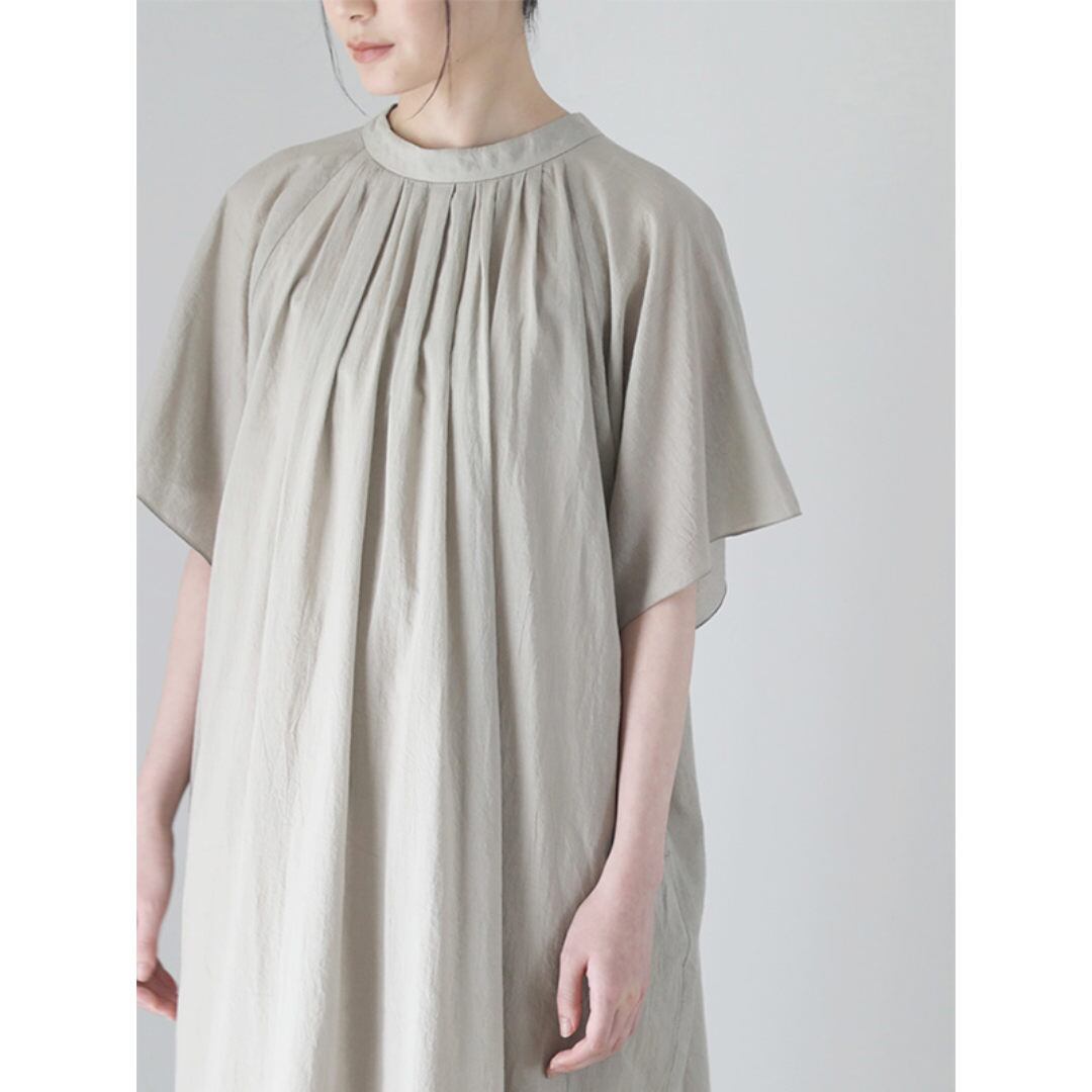 evam eva エヴァムエヴァ コットンローン・ワンピース cotton lawn one-piece ・セージ 薄く透け感のあるコットンの生地をたっぷりと使用しましたワンピースです【送料無料】