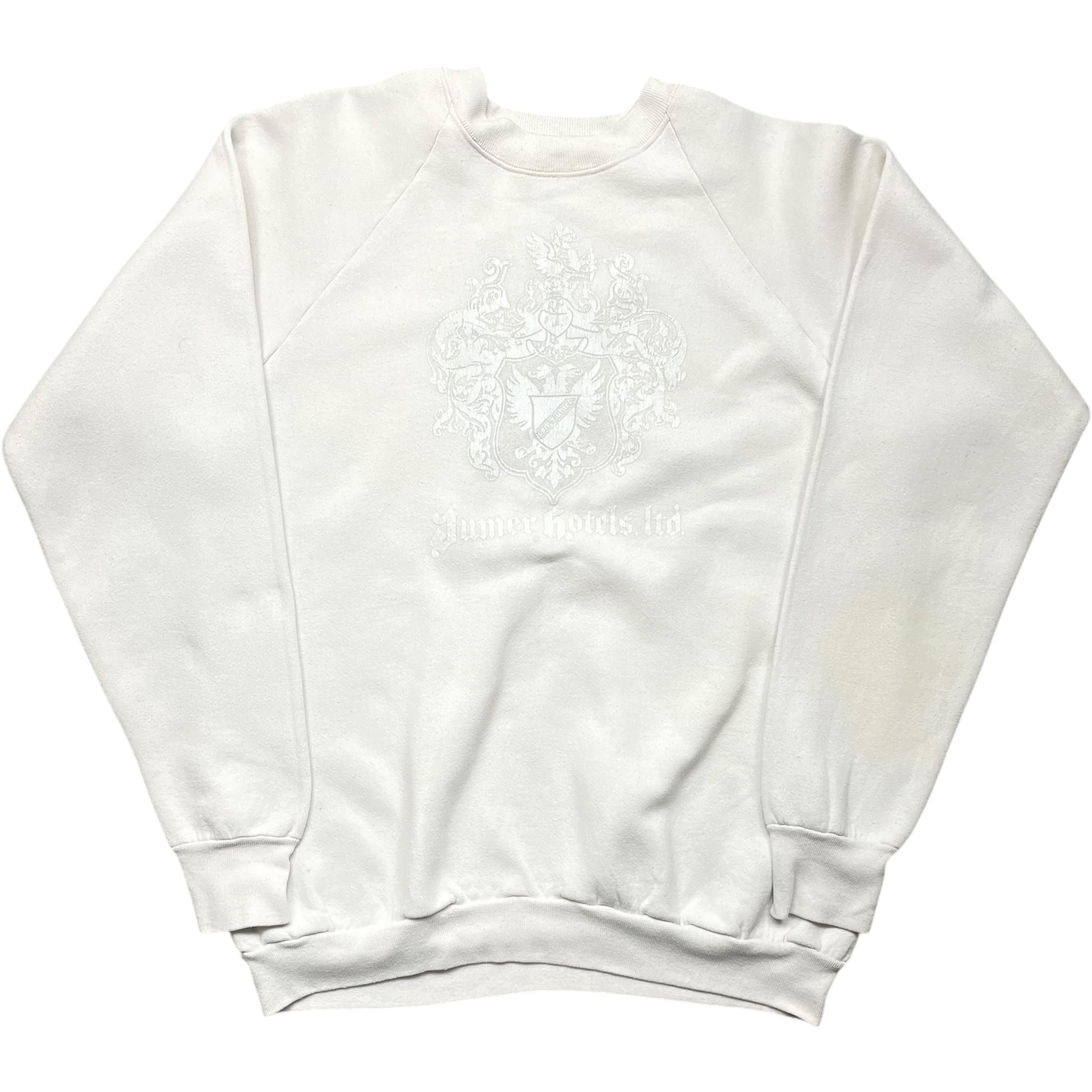 《XL》FRUIT OF THE ROOM フルーツオブザルーム オールドイングリッシュ ラグランスリーブ プリント スウェット ホワイト 80年代 vintage no.6166