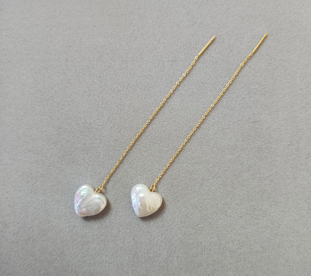 ハートパールチェーンピアス