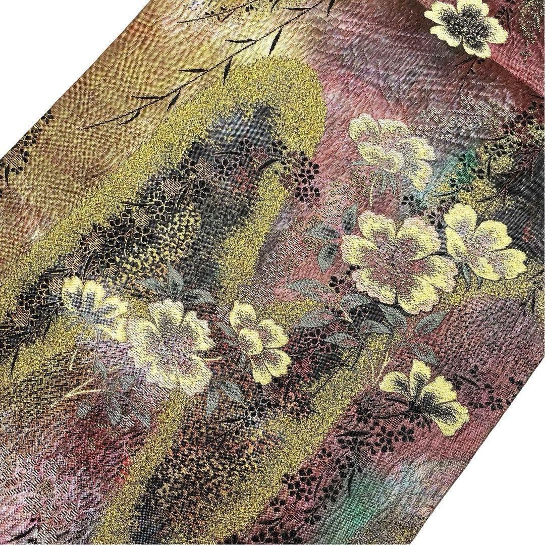 袋帯 花柄織模様 グラデーション 金糸 O-3748 | リユース着物わびさび 