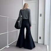 パイピングラインウール混リブknit/グレー