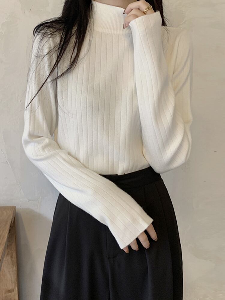 ホワイトシャツ オータムウィンタースタイルセーター スリムニットトップス 秋物 冬物 スーパーモール384928099