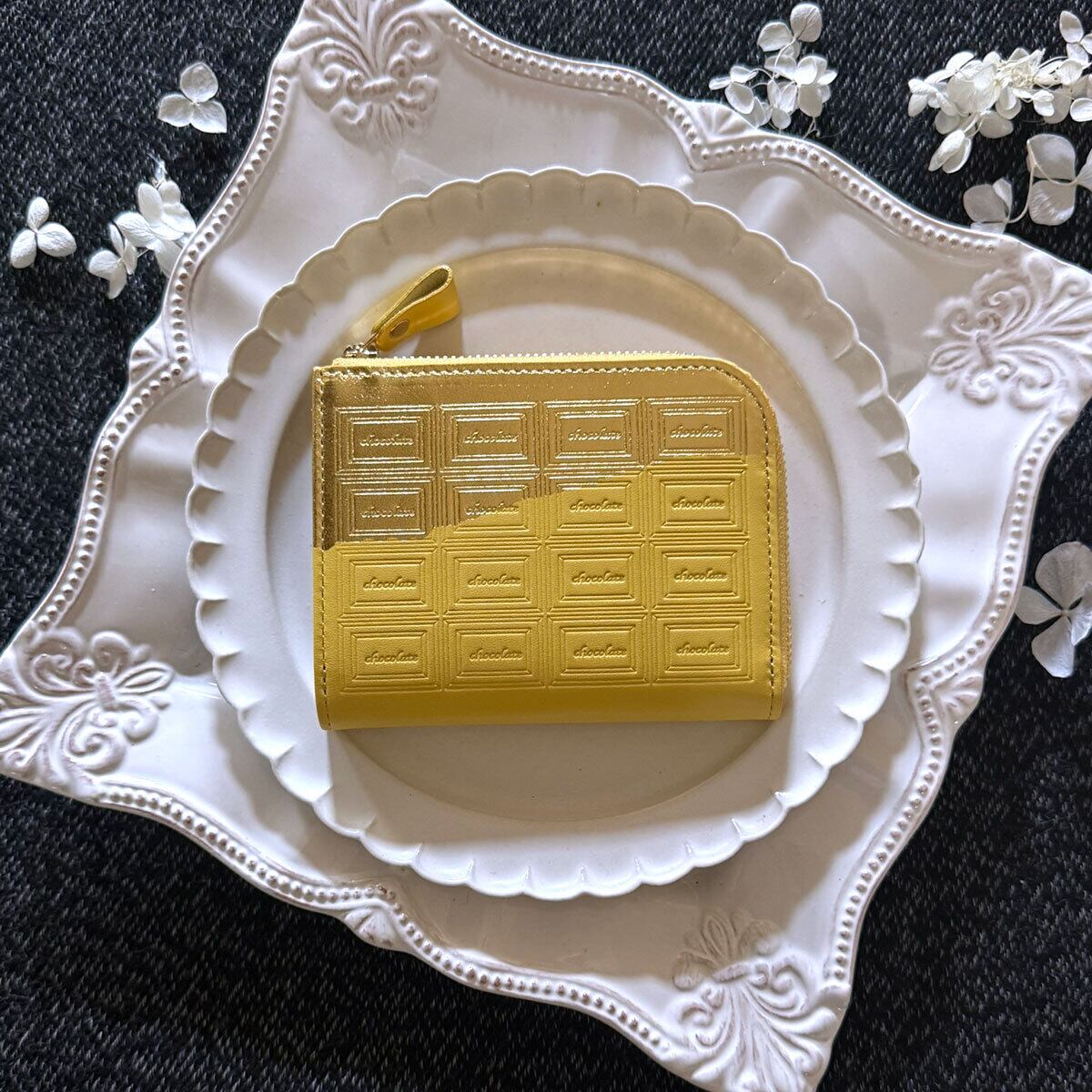 訳あり品:特別版:革のレモンショコラ ファスナーミニ財布(金の包み紙)