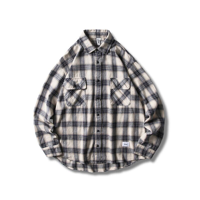 Yidaoヴィンテージ秋のコントラストカラーチェック柄長袖シャツルーズイーズレトロトップメンズシャツ-アリババ ロング オータム 秋物 ビンテージ hip6-161126360863347