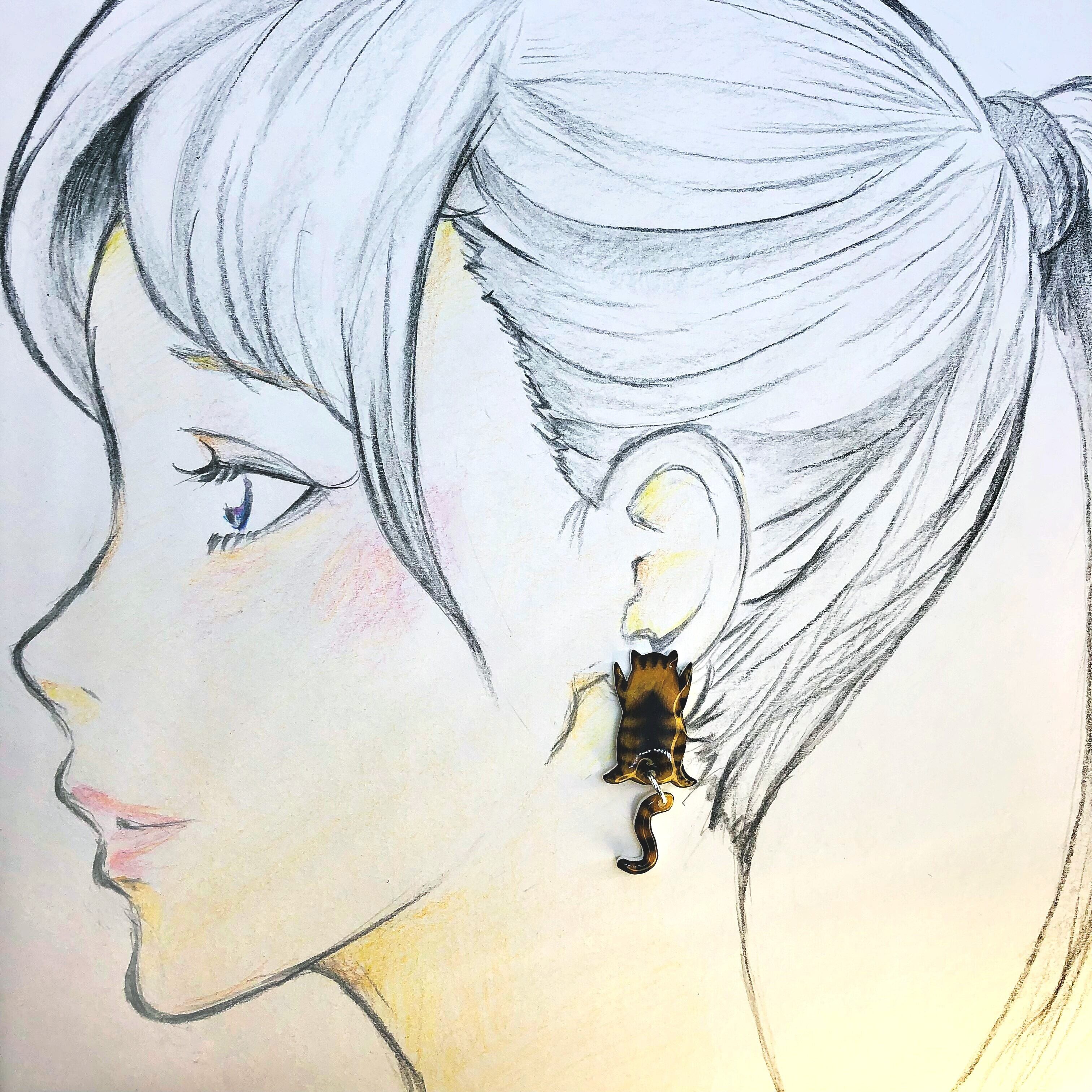 しがみつき しっぽユラユラ猫 「キジトラ」 猫モチーフ 猫アクセサリー  