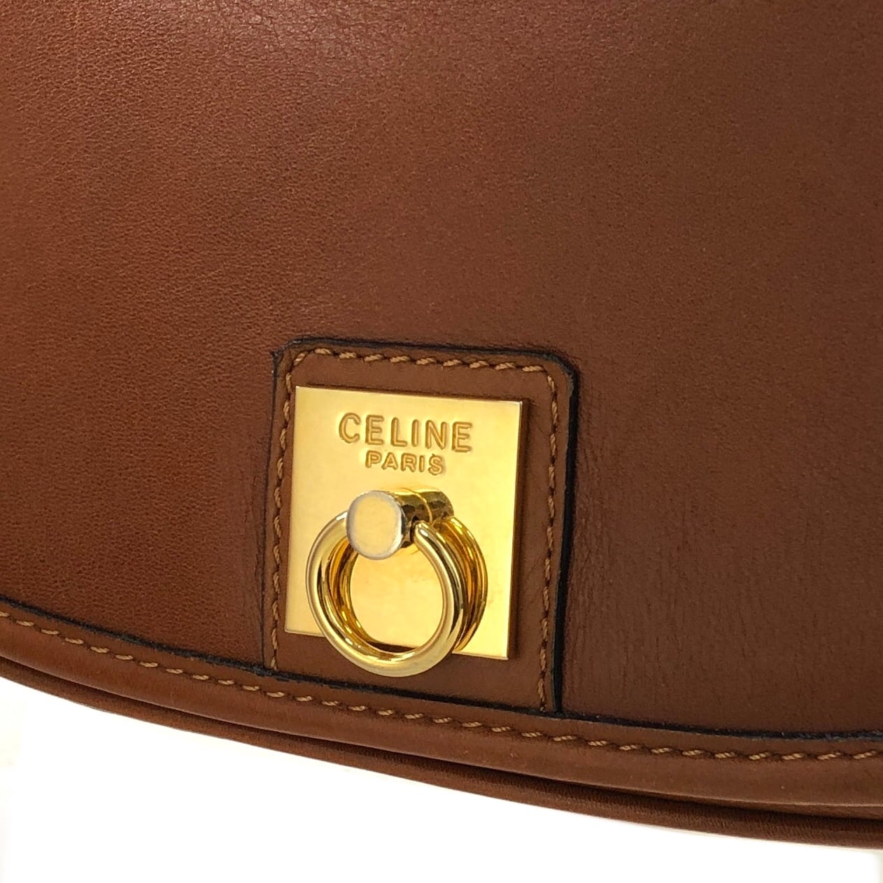 ✨CELINE✨ハンドバッグ ガンチーニ レザー ブラウン ロゴ CELINE セリーヌ ガンチーニ レザー フラップ ショルダーバッグ