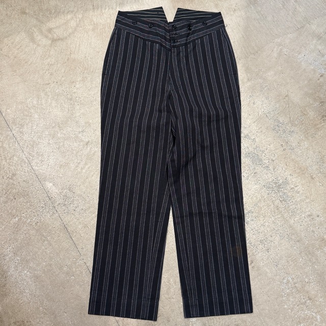 EUROPE VINTAGE STRIPE BUCKLE BACK COTTON PANT