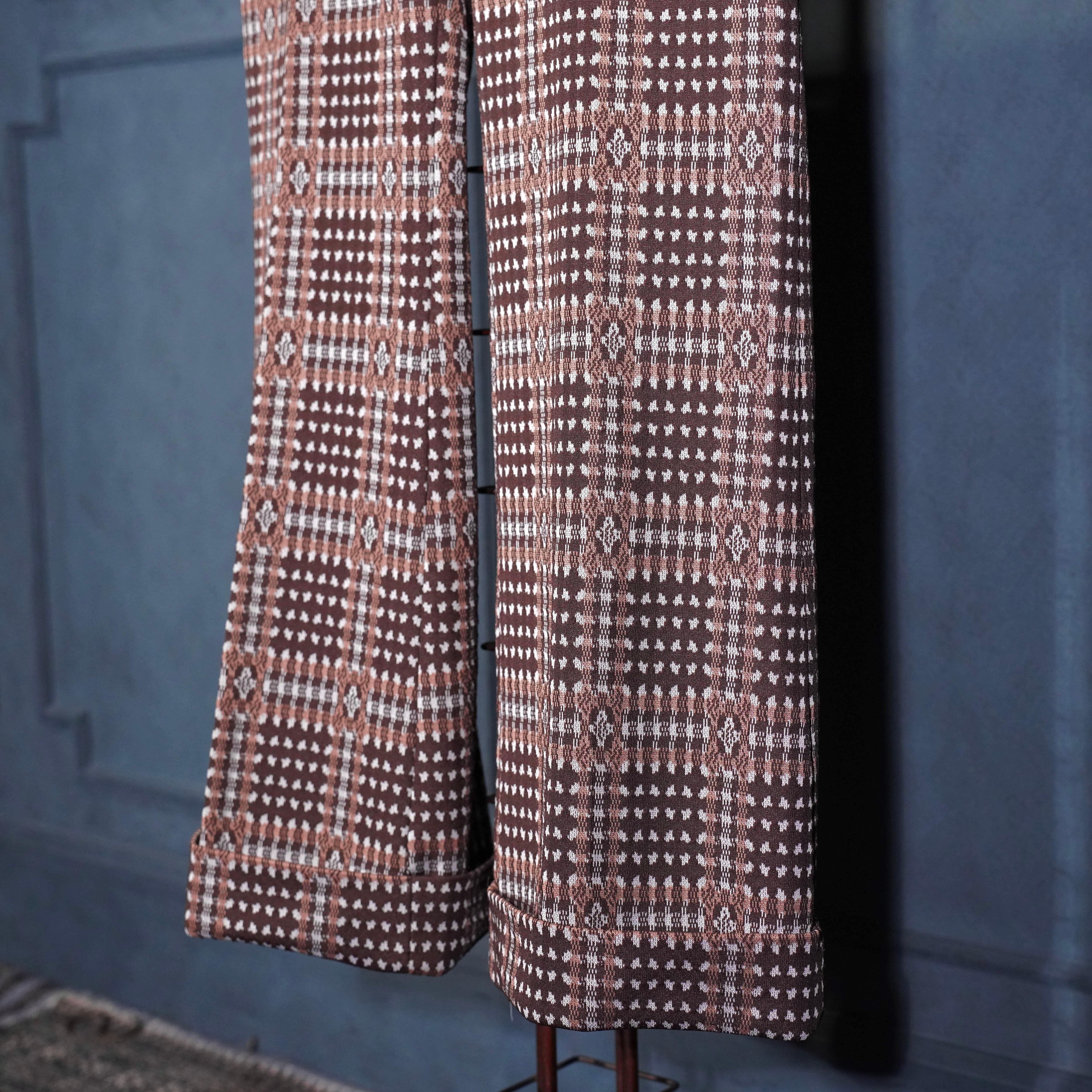 70's USA VINTAGE PATTERNED DESIGN FLARE KNIT SLACKS PANTS/70年代