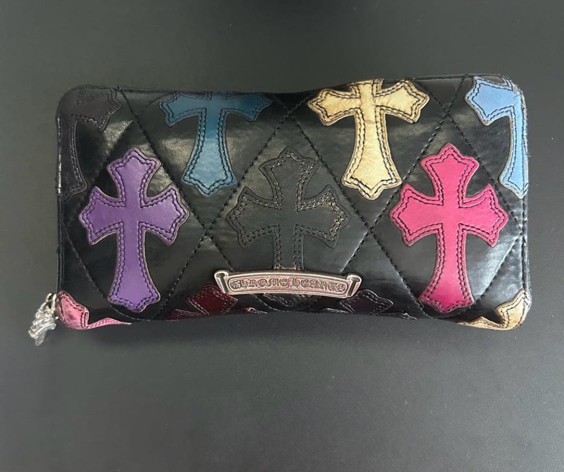 CHROME HEARTS クロムハーツ マルチカラー セメタリークロスパッチ レザーウォレット 財布