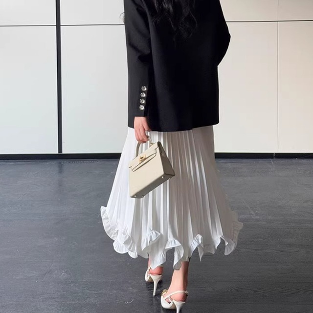 Ruffle hem pleat midi skirt A1611