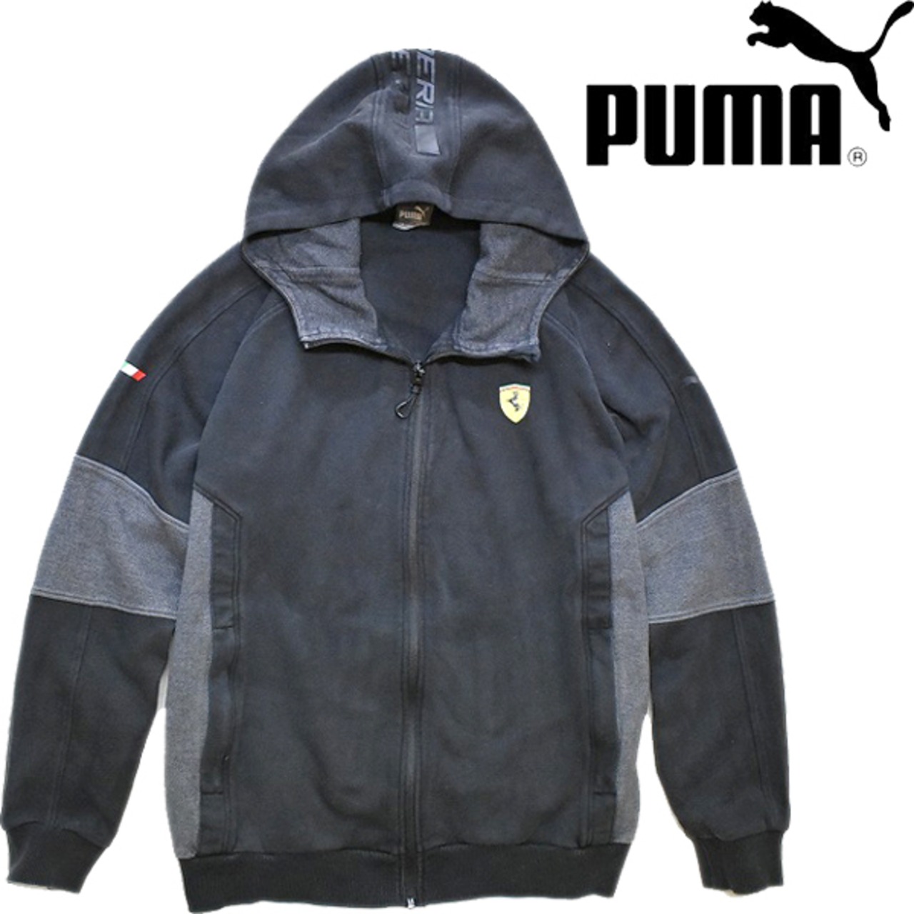 1点物◇プーマPUMAフード付きジャージ黒トラックジャケット古着Lメンズ 