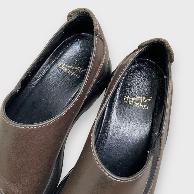 dansko レザークロッグシューズ　サイドゴア　茶系　23-23.5cm