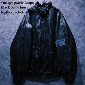 【doppio】vintage patch design black color loose leather jacket