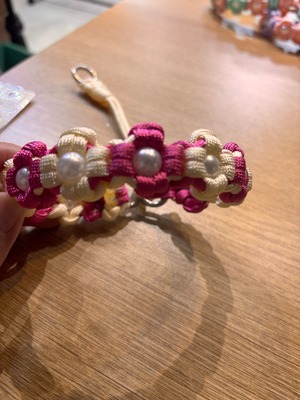 ハンドメイド 犬用首輪 チョークタイプ パラコード ピンク×アイボリー 24〜34cm