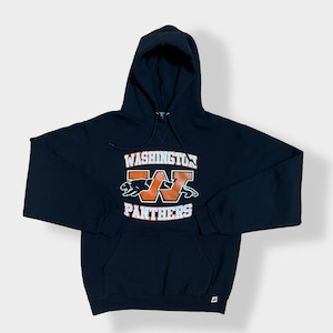 【Russell】ワシントンコミュニティ高校 パンサーズ WASHINGTON PANTHERS ロゴ プリント パーカー スウェット フーディー hoodie M ブラック us古着